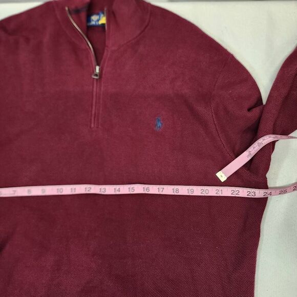 Polo Ralph Lauren Men's XL Red Wine Quarter-Zip Mesh-Knit Sweater Long-Sleeve - Picture 6 of 9